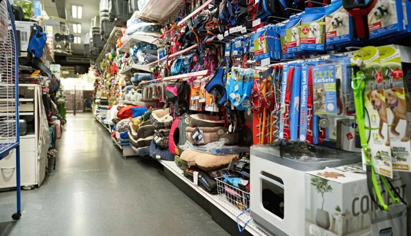 Wholesale pet supplies stocked on store shelves