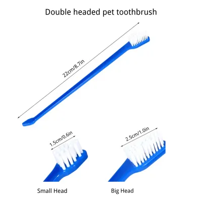 Make brushing easier with this pet toothbrush featuring dual heads and a long handle for better reach and cleaning.