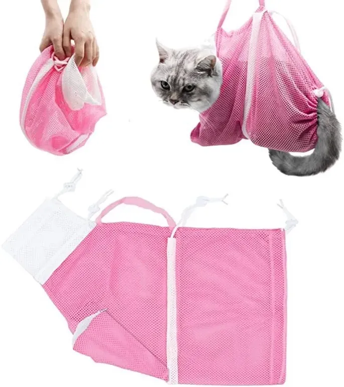 Cat Bath Bag Pink Anti-bite Multi-functional Adjustable Cat Bath Bag
