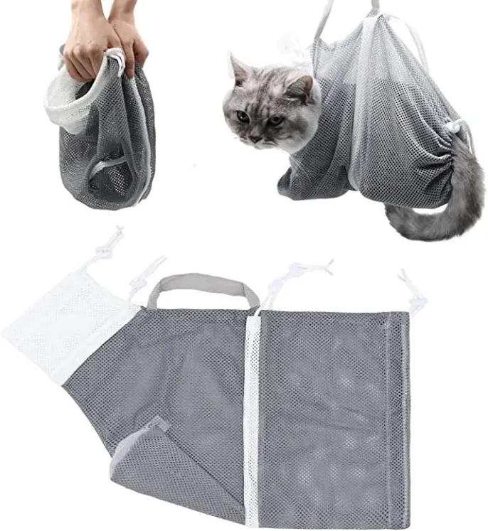 Cat Bath Bag Grey Anti-bite Multi-functional Adjustable Cat Bath Bag