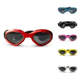 Adjustable dog eyewear with UV protection.