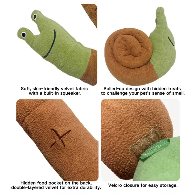 dog treat toy (2) Dual-play modes: flat or rolled-up snail design for versatile play