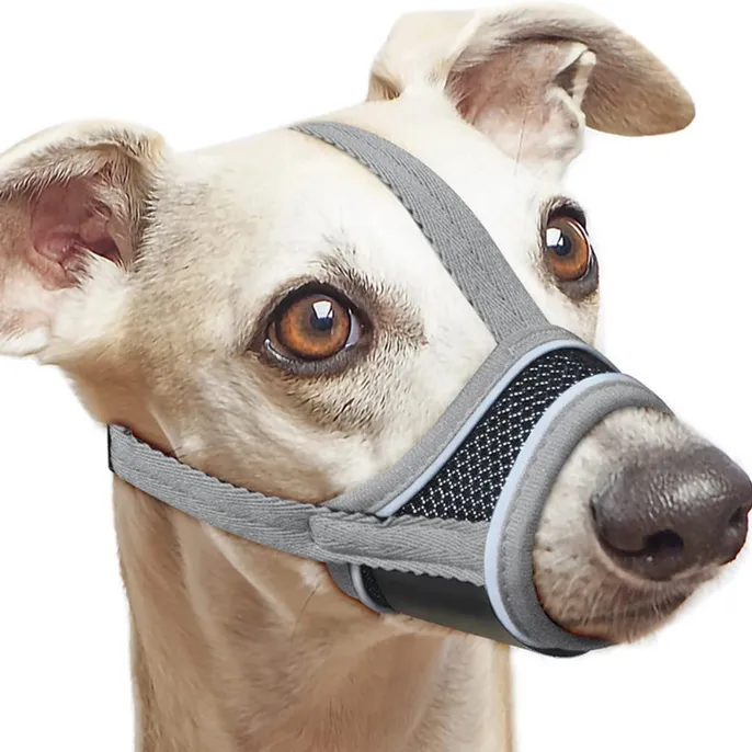 Grey Reflective Soft Nylon Dog Muzzle Grey Reflective Soft Nylon Dog Muzzle