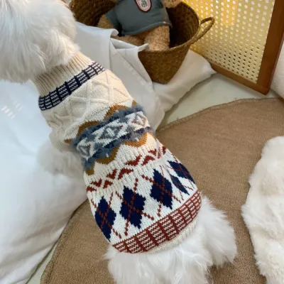 Fair Isle Dog Sweater Model Knitted Fair Isle Pattern Warm Cute Puppy Sweater
