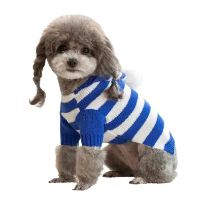 dog sweater large Cozy hooded pet sweater with festive stripes for autumn and winter wear.