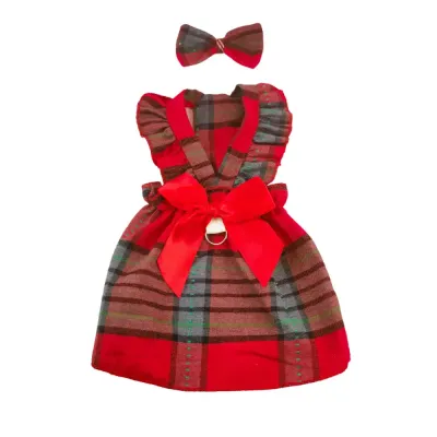 Bowknot Headband Dress Fashionable Plaid Dress with Bowknot Headband for Cats