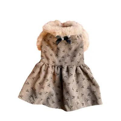 Fall Fleece Dress Fall Dog Corduroy Lined Fleece Layered Button Down Dress