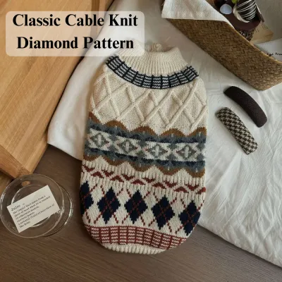 Fair Isle Dog Sweater Pattern Knitted Fair Isle Pattern Warm Cute Puppy Sweater