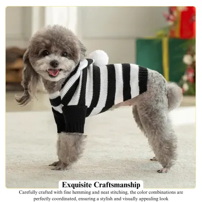 black and white striped dog sweater Lightweight yet warm knitted design, perfect for chilly days.