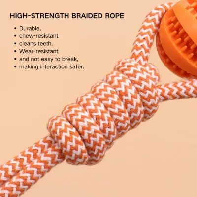 Pet Chew Toy – Tough Rope and Rubber Ball for Teeth Grinding and Treat Dispensing Rope Knot with Rubber Ball and Treat Holder