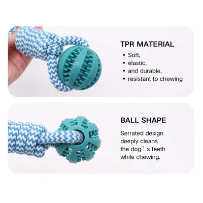 Interactive Feeding Toy for Dogs Rubber Ball with Rope Knot for Teeth Grinding and Treat Play