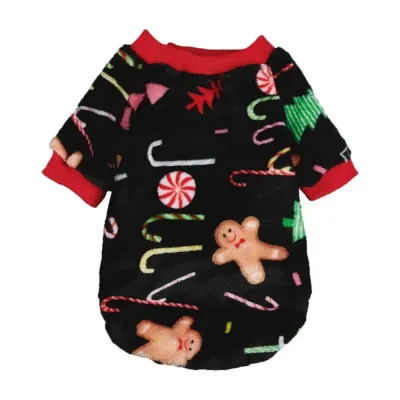 dog clothes patterns This Christmas-themed pet hoodie is designed to keep pets warm and stylish during the holiday season. Featuring adorable prints of Christmas trees and gingerbread men, this hoodie adds festive charm to any pet’s wardrobe.