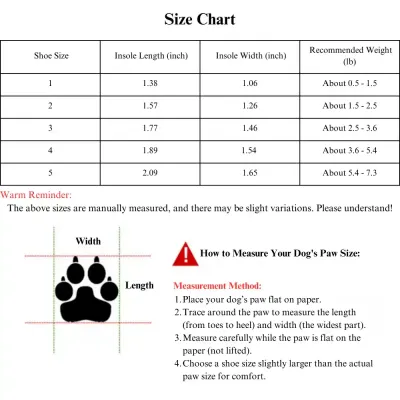 Pet Dog Shoes Size
