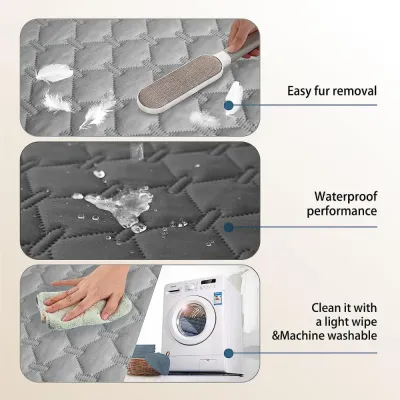 sofa mat for dogs (2) Pet hair removal is made easy with the smooth surface of this mat, preventing fur from sticking and allowing for quick cleanups. This is perfect for homes where pets shed regularly.