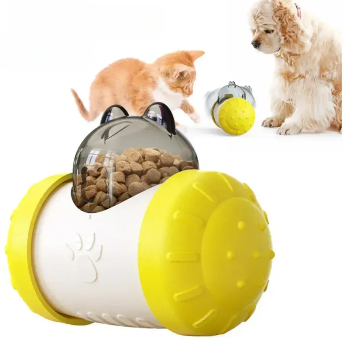 Bear Shaped Dog & Cat Interactive Toys Yellow Interactive Tumbler Toys Pet Food Dispenser