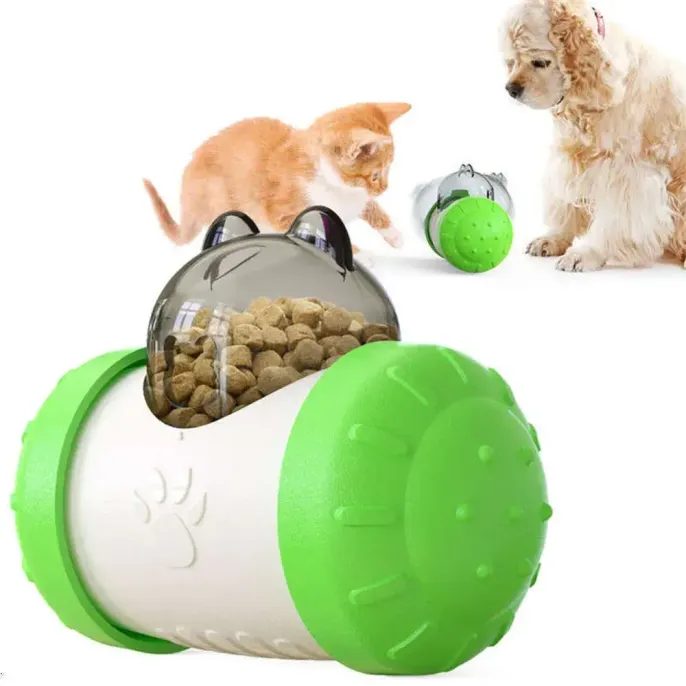 Bear Shaped Dog & Cat Interactive Toys Green Interactive Tumbler Toys Pet Food Dispenser