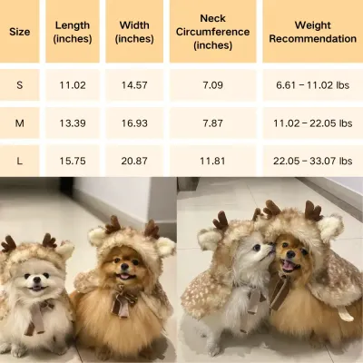 Reindeer Cloak Pet Cosplay Clothes Size Reindeer Cosplay Cloak Pet Clothes Christmas Party Dress