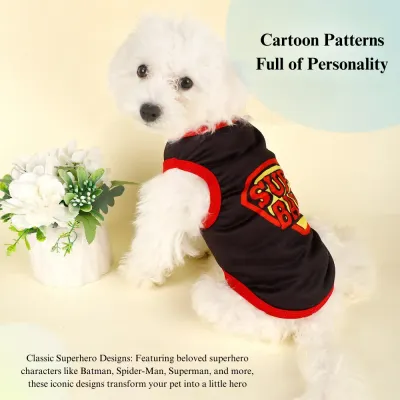 The vibrant color-blocked design makes this pet vest stand out in any setting. Its bold colors and superhero graphics add a pop of fun to any casual outing or costume event.
