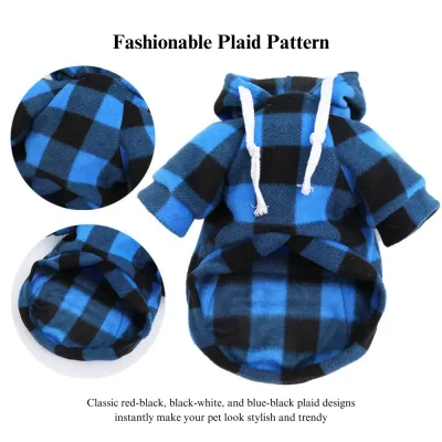 dog clothes english bulldogs (2) The stylish blue and black plaid design adds a touch of fashion to your pet’s wardrobe. It’s perfect for pets that need both warmth and style, making them stand out during walks and playtimes.