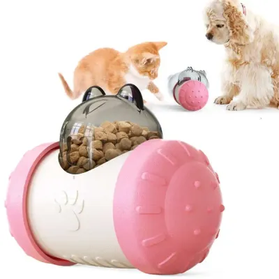 Bear Shaped Dog & Cat Interactive Toys Pink Interactive Tumbler Toys Pet Food Dispenser