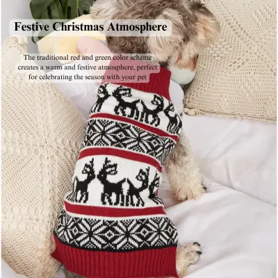 Vintage Dog Christmas Sweater, Knit Xmas Reindeer Holiday Festive Christmas Dog Sweaters Details Reindeer Christmas Knit Dog Sweater Winter Holiday Festive