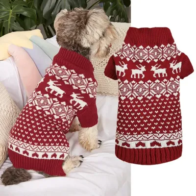 Vintage Dog Christmas Sweater, Knit Xmas Reindeer Holiday Festive Christmas Dog Sweaters Red Reindeer Reindeer Christmas Knit Dog Sweater Winter Holiday Festive