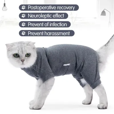 recovery suit for cats (1) Breathable, Highly Elastic Fabric for Maximum Comfort: Made from breathable and stretchy fabric, this recovery suit allows for easy movement and keeps cats cool, ensuring comfort during recovery.