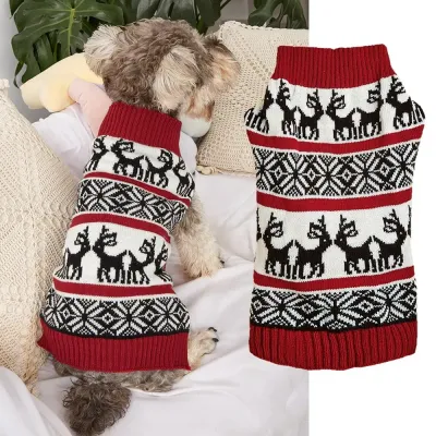 Vintage Dog Christmas Sweater, Knit Xmas Reindeer Holiday Festive Christmas Dog Sweaters Double Reindeer Reindeer Christmas Knit Dog Sweater Winter Holiday Festive