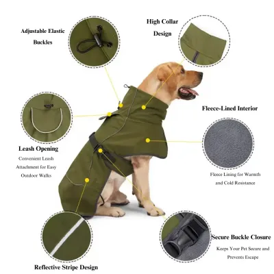 dog jacket waterproof (2) Fleece Lined for Extra Warmth: The fleece-lined interior of this jacket provides superior warmth, making it ideal for medium to large dogs facing freezing temperatures.