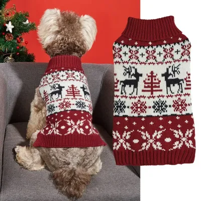 Vintage Dog Christmas Sweater, Knit Xmas Reindeer Holiday Festive Christmas Dog Sweaters Reindeer&Christmas Tree Reindeer Christmas Knit Dog Sweater Winter Holiday Festive