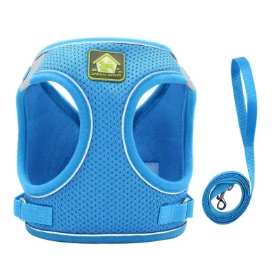 dog harness set (2) Breathable Mesh for Comfort: Designed with breathable mesh fabric, this harness ensures pets stay cool and comfortable while offering ample air circulation during walks or outdoor activities.