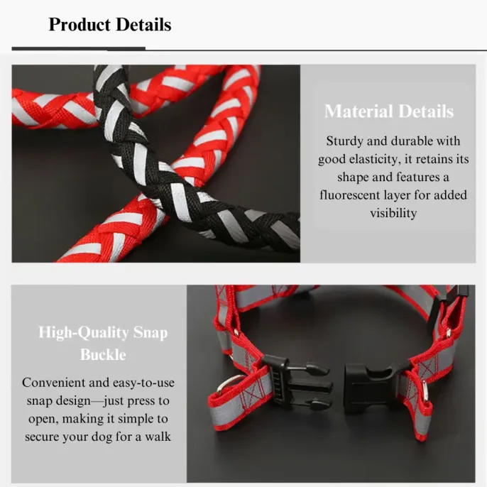 Reflective Braided Dog Leash with Harness