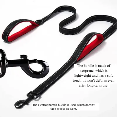 dog reflective leash (3) Premium Materials for Longevity: Made with high-quality reflective nylon and corrosion-resistant metal clips, this leash is built to last and withstand harsh weather conditions.