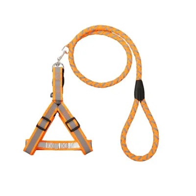 Reflective Braided Choke Free Harness with Leash Orange Reflective Braided Dog Leash with Harness
