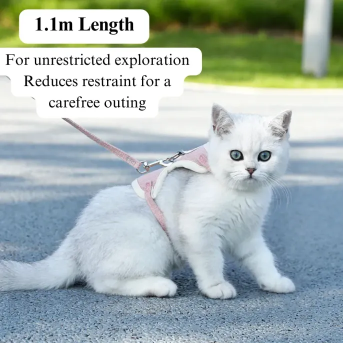 cat leashes and harnesses (4) Soft and Comfortable Material: Made from high-quality polyester, this harness provides a soft and smooth feel, preventing discomfort or irritation.