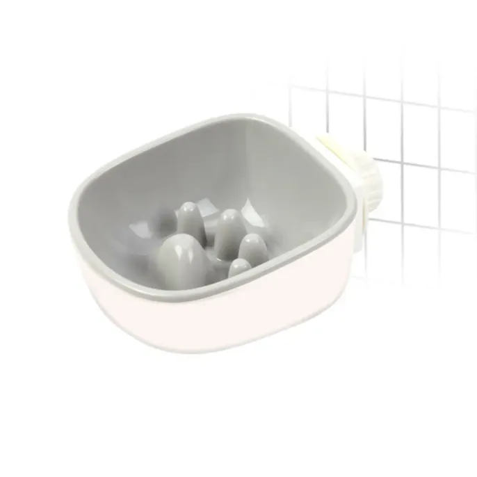 grey pet cage bowls