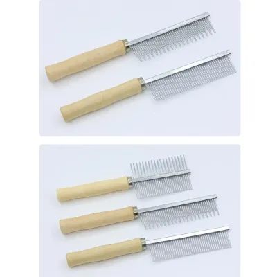 Single-sided Metal Grooming Comb with Wooden Handle