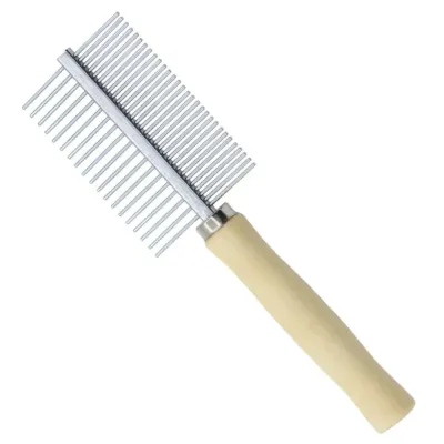Double-sided Metal Grooming Comb with Wooden Handle