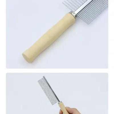 Single-sided Metal Grooming Comb with Wooden Handle