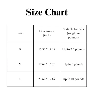 Canvas cat bed Canvas cat bed size chart
