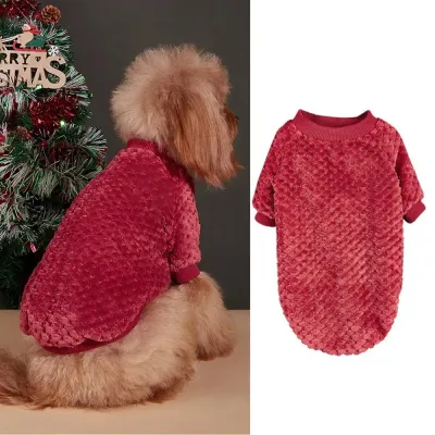 Coral Fleece Warm Pet Clothes Red Warm Soft Coral Fleece Pet Clothes
