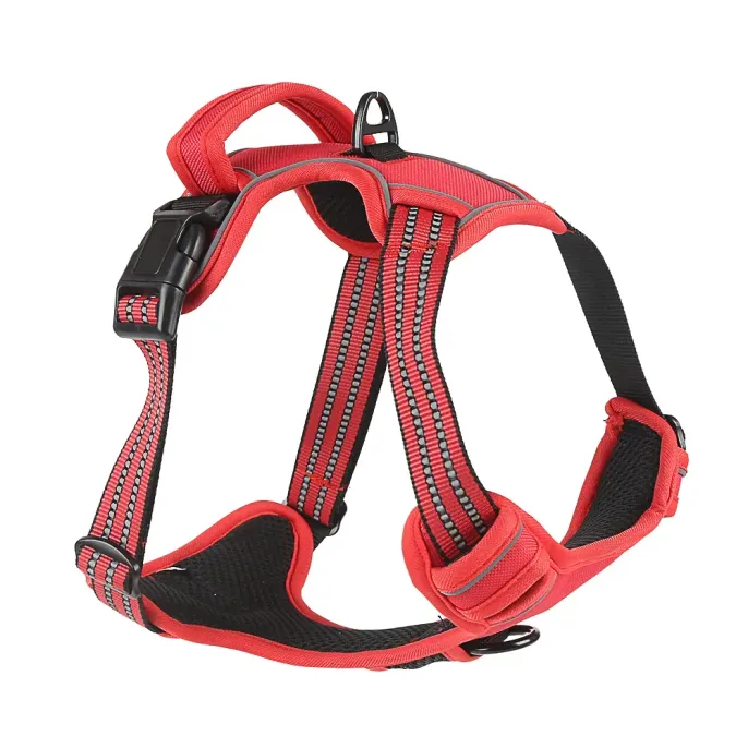 dog harness handle (1) The thickened control handle provides extra grip, allowing pet owners to maintain control and comfort even in busy environments or during more intense walks.