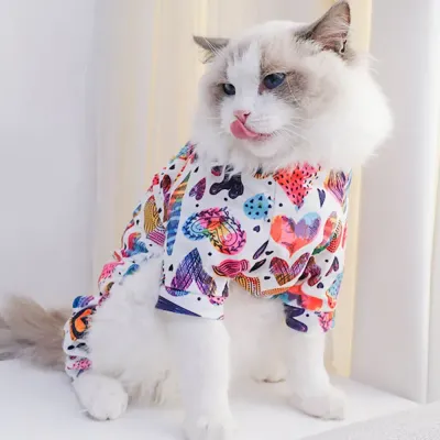 Heart Print Colorful Stylish Pet Clothes Cat Shirt Colorful Heart Print Elastic Pet Clothes