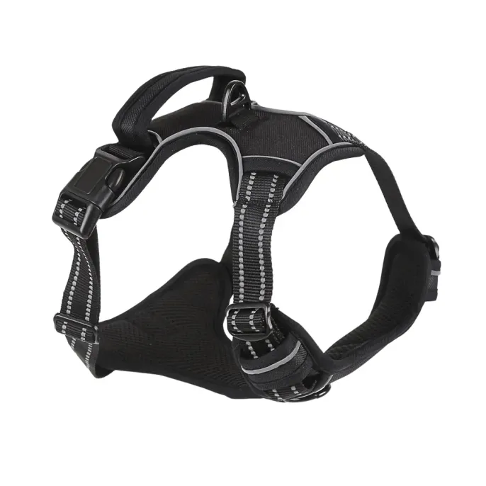 large dog harness with handle (2) This reflective vest-style harness provides a comfortable fit with breathable mesh fabric, ideal for businesses offering high-quality walking solutions for pets of various sizes.