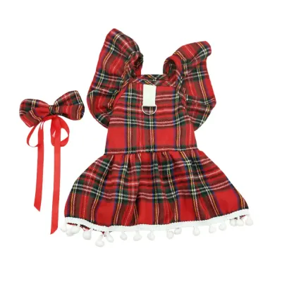 Christmas Dress Plaid Pattern Festive Pet Costume for Dogs and Cats Main Red Plaid Pattern Dress for Cats and Puppies