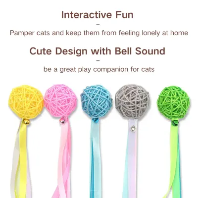 ball toy for cats (1) With its cute and colorful design, this cat toy offers hours of fun. The jingling bell inside the rattan ball captures cats’ attention, making it a perfect choice for pet owners looking for an interactive plaything.