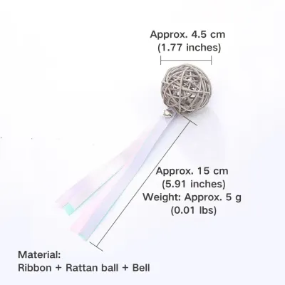cat ball toy (3) Interactive ribbon & rattan ball cat toy with a jingling bell, designed to entertain and stimulate cats during playtime. Durable, fun, and perfect for indoor play.