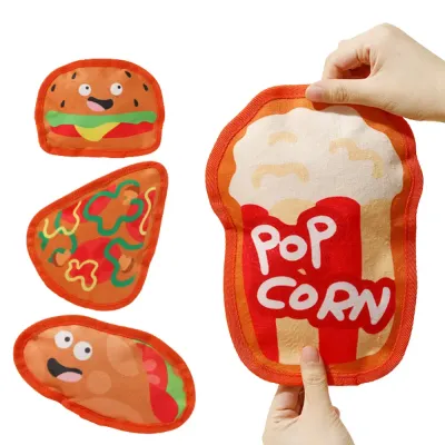dog squeaky toy (3) The fun hamburger and pizza designs add an engaging element to playtime, helping prevent boredom and keeping dogs active and entertained.