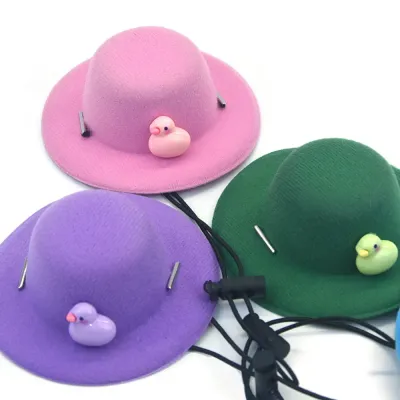 Featuring a cute duck shape and soft, comfortable fabric, this pet hat is designed to fit securely with an elastic band and adjustable buckle for easy wear.