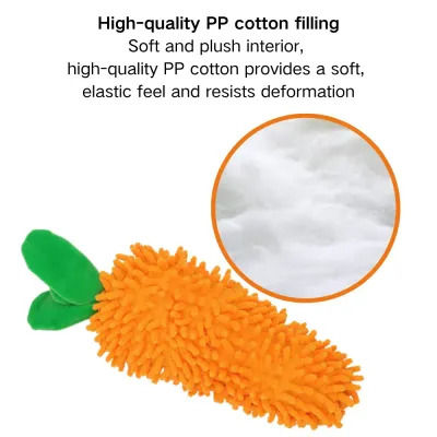 dog plush toy (1) Unique Vegetable Mop Design: Featuring a creative and fun vegetable mop shape, this toy is designed to engage dogs visually and mentally, making it a playful addition to any pet's toy collection.